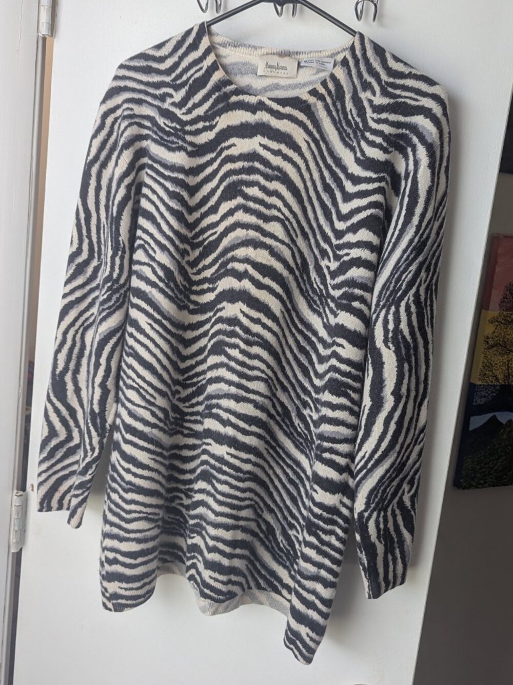 Neiman Marcus Zebra Print 100% Cashmere Sweater Size XL